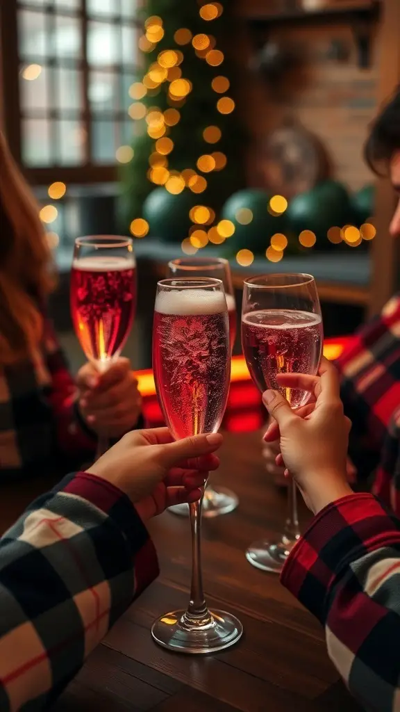 23+ Creative Fall Gender Reveal Ideas for Your Autumn Celebration 4 Friends celebrating a gender reveal with flannel shirts and sparkling drinks