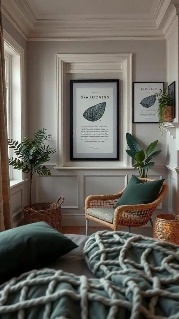 35+ Stunning Dark Green Bedroom Ideas for a Cozy Retreat 12 Cozy reading nook featuring dark green elements, comfortable chair, and plants.