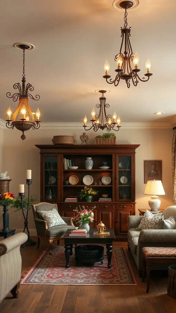 27+ Cozy English Countryside Living Room Ideas to Inspire Your Décor 16 Charming lighting fixtures in an English countryside living room