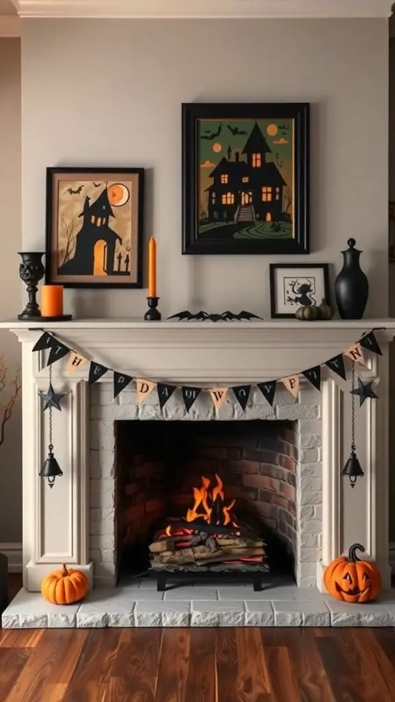 27+ Spooktacular Halloween Fireplace Decor Ideas You Need to Try 15 Halloween fireplace decor featuring spooky themed artwork, pumpkins, and a warm fire.