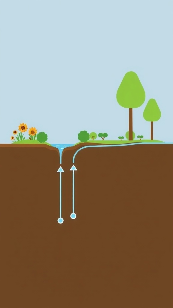 A landscaped area with a blue water flow design showing how water runoff can be managed.