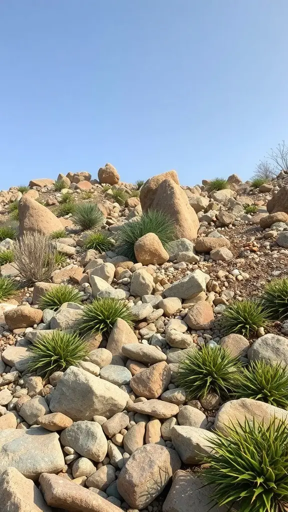 25+ Inspiring Hill Garden Ideas You Need to Try 11 A rocky hillside with various plants, showcasing a natural rock garden design.