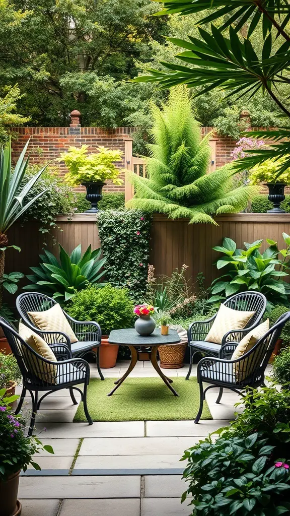29+ Inspiring London Garden Ideas for Your Urban Oasis 12 Cozy garden seating area with chairs and a table surrounded by lush greenery