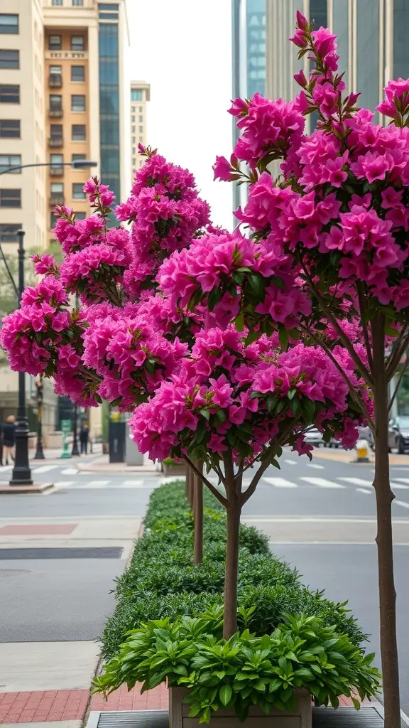 19+ Stunning Crepe Myrtle Landscaping Ideas to Transform Your Garden 11 Vibrant pink crepe myrtle trees lining a city street
