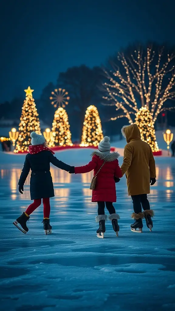 31+ Creative Friendsmas Party Ideas You’ll Love 18 Friends ice skating outdoors with holiday decorations