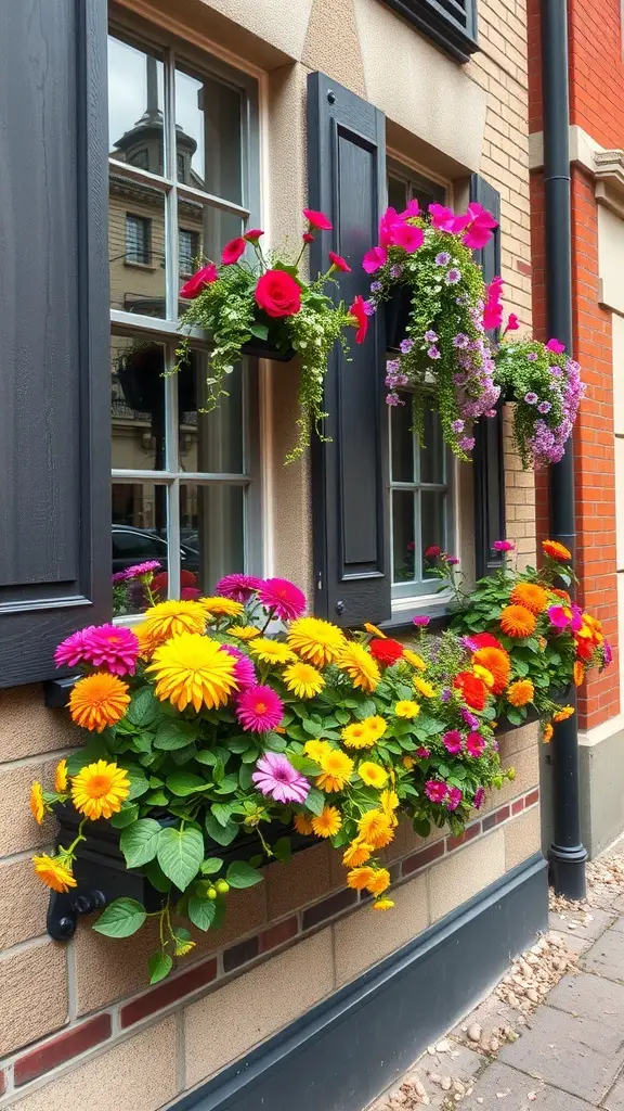 29+ Creative Street Garden Ideas for a Stunning Urban Oasis 11 Colorful flower boxes on window sills with vibrant flowers