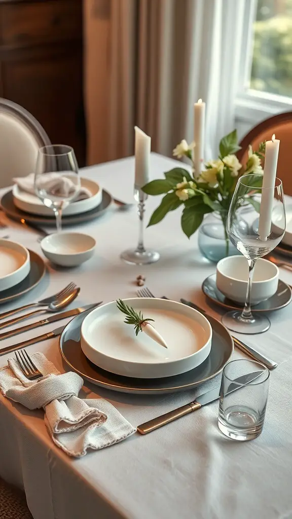 25+ Stunning Fall Dining Table Decor Ideas You Need to Try 13 Chic fall dining table setting with elegant plates, cutlery, and a floral centerpiece.