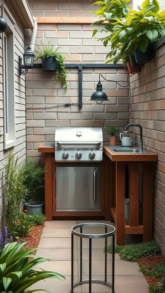 27+ Creative Long Narrow Backyard Ideas for Your Outdoor Space 11 Compact outdoor kitchen with grill and prep area in a narrow backyard