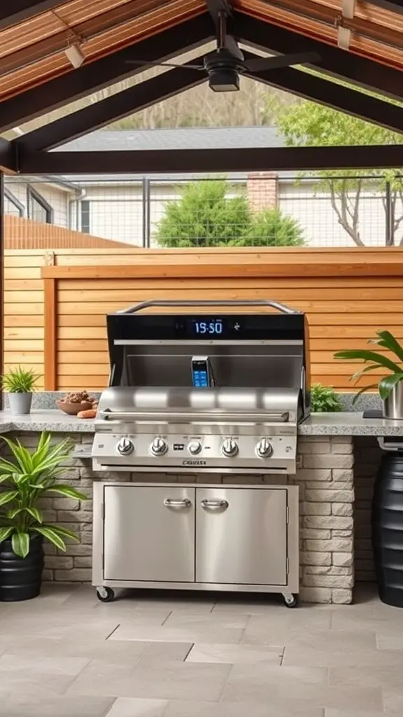 27+ Must-Have Items for the Ultimate Outdoor Grill Station 19 Modern outdoor grill station with smart technology features.
