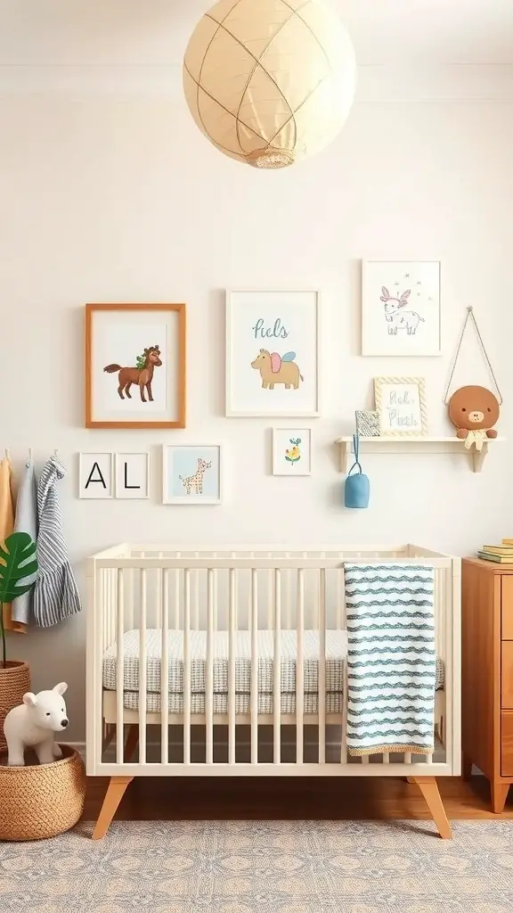 27+ Stunning Ralph Lauren Nursery Ideas for Your Little One 5 A cozy nursery featuring whimsical wall art, a crib, and playful decor elements.
