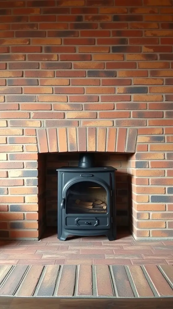 29+ Stunning Wood Stove Fireplace Surround Ideas to Warm Up Your Home 7 Traditional brick fireplace surround with a black wood stove