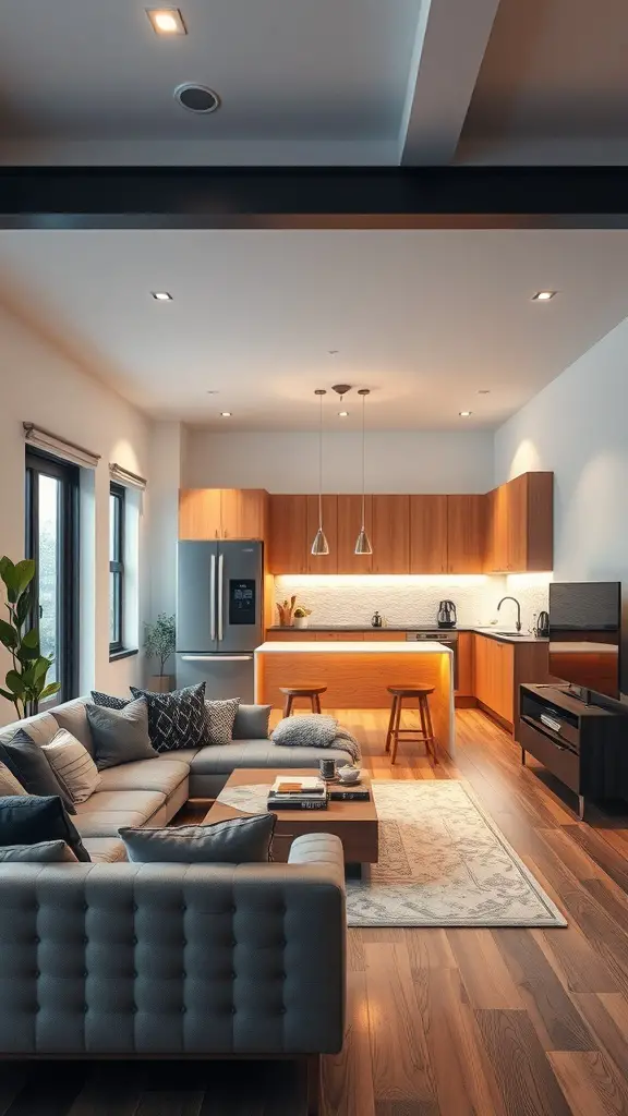 27+ Stunning Open Plan Kitchen Living Room Ideas to Transform Your Space 4 A modern open plan kitchen living room with smart technology features.