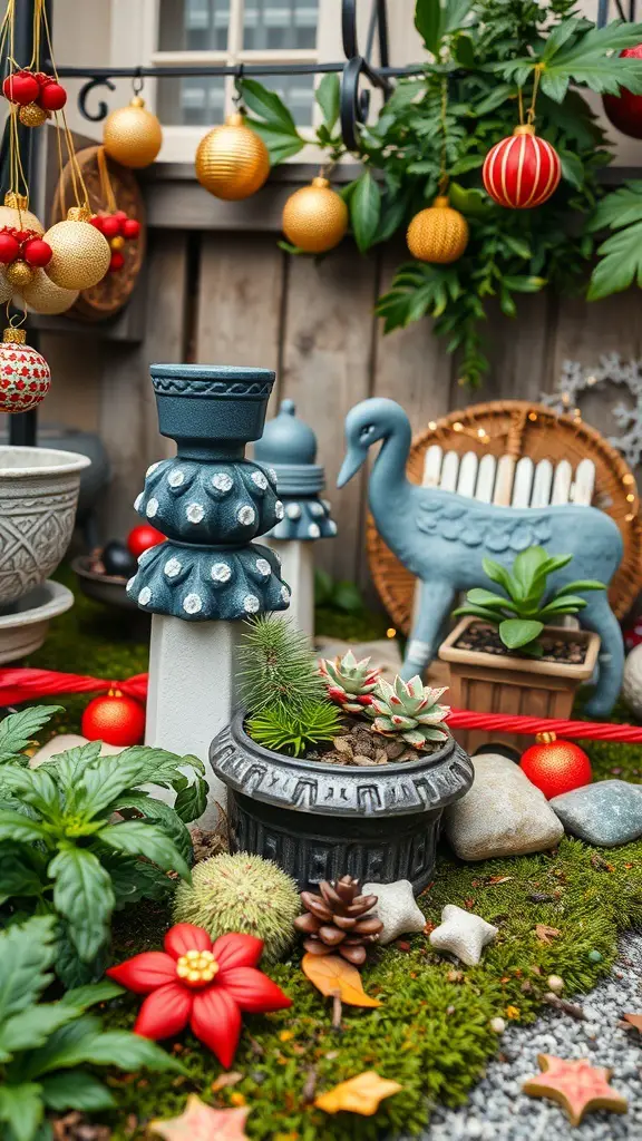 29+ Inspiring Small Urban Garden Design Ideas You’ll Love 11 Decorative elements in a small urban garden with ornaments, plants, and stones.