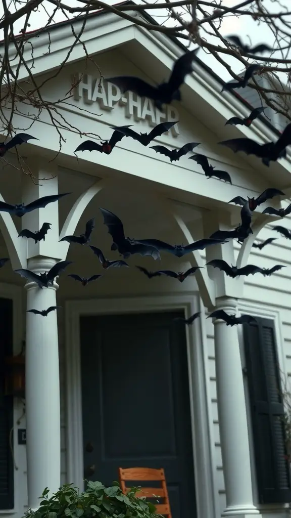 31+ Spooky Halloween House Decorations You Need This Season 15 Bats flying across a house facade