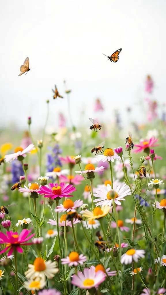 21+ Budget-Friendly Garden Ideas to Transform Your Outdoor Space 16 A vibrant wildflower meadow with various colorful flowers and butterflies.
