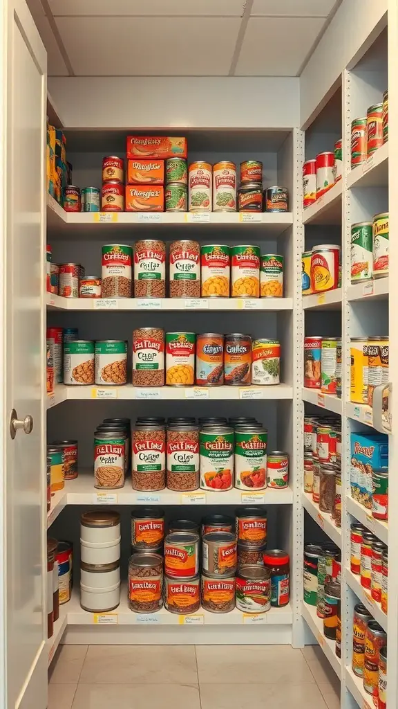 Organized canned food inventory in a pantry