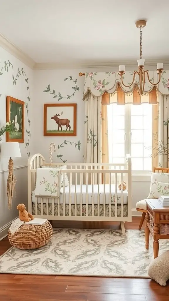 27+ Stunning Ralph Lauren Nursery Ideas for Your Little One 3 A nature-inspired Ralph Lauren nursery with a crib, plants, and woven decor.