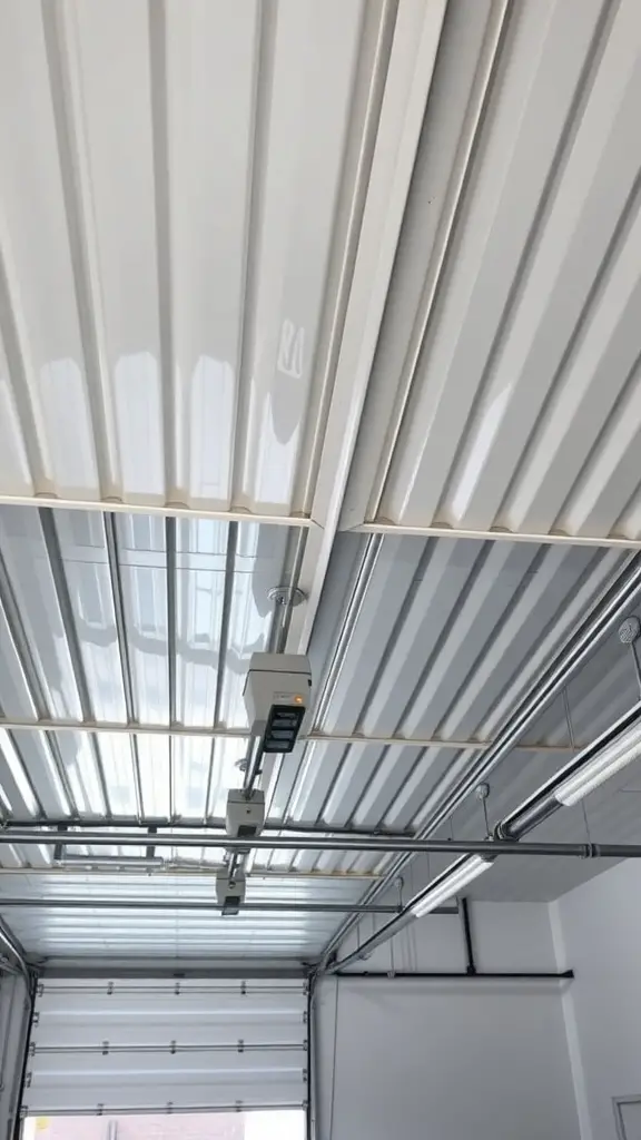 Sleek metal ceiling panels in a garage