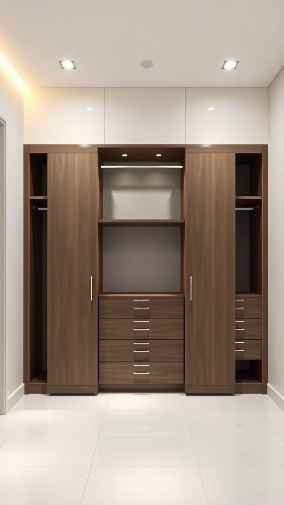 25+ Stylish Closet Ideas Featuring Dressers Inside 11 A modern closet with sliding doors and a dresser inside, featuring a sleek design.