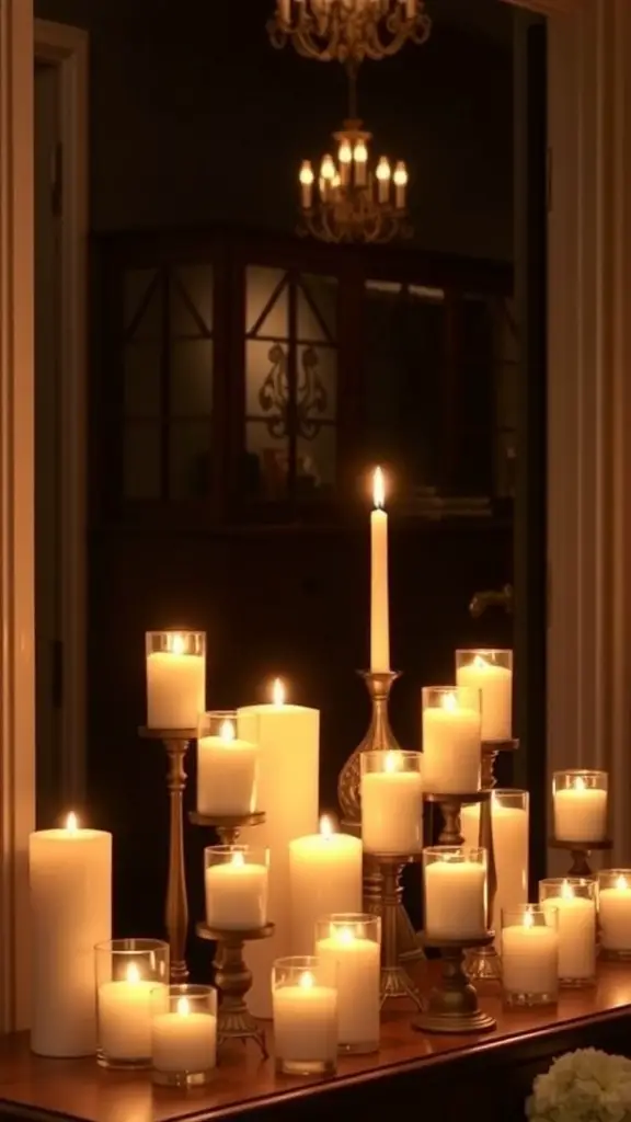 27+ Fall Entry Table Decor Ideas with 12 A fall entry table decorated with candles, a wreath, and a cozy atmosphere.