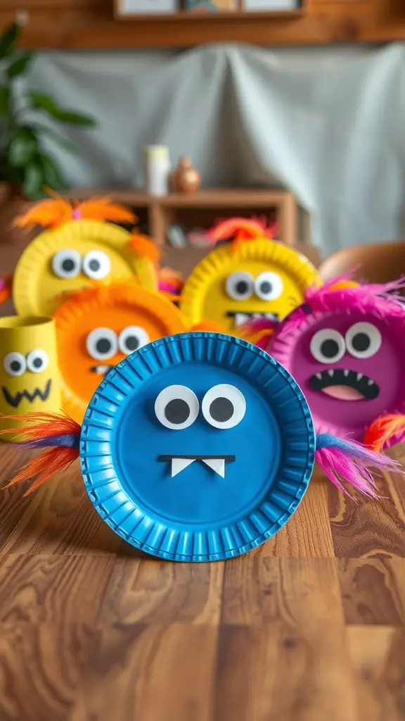27+ Fun Halloween Crafts for Kids to Spook Up Your Season 3 Colorful paper plate monsters with googly eyes and fun hair