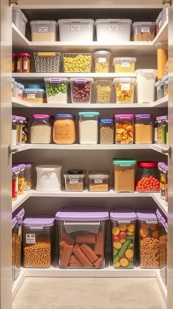29+ Small Room Organization Ideas You Need to Try 15 Organized pantry with clear containers holding various food items.