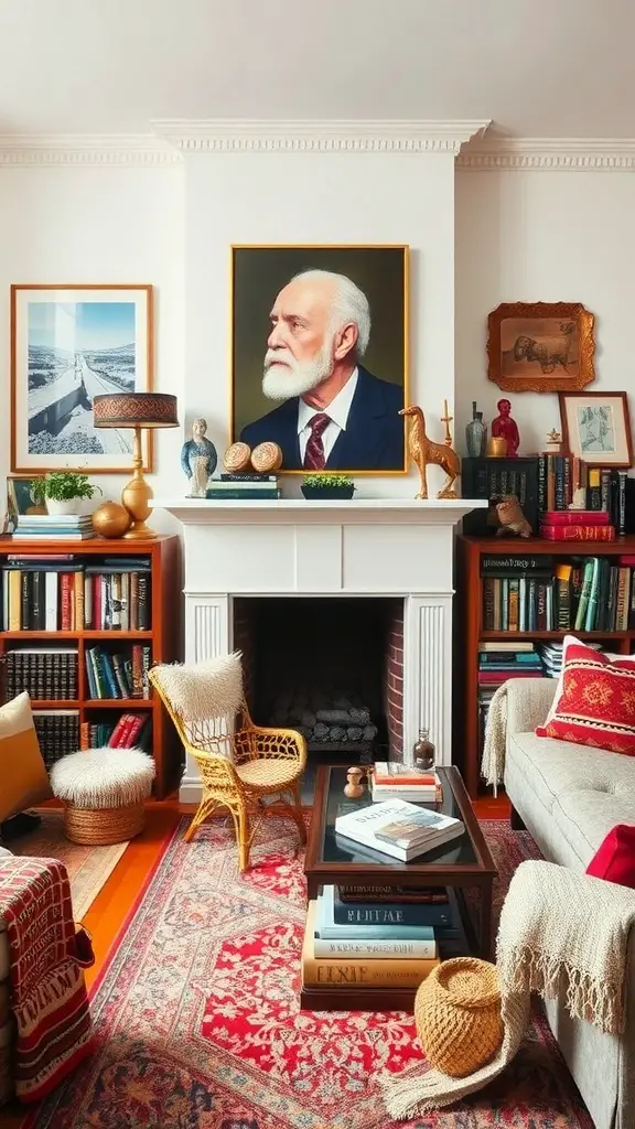 35+ Essential Dark Academia Decor Ideas for a Cozy Aesthetic 11 A cozy interior with layered decor elements, featuring books, artwork, and plants.