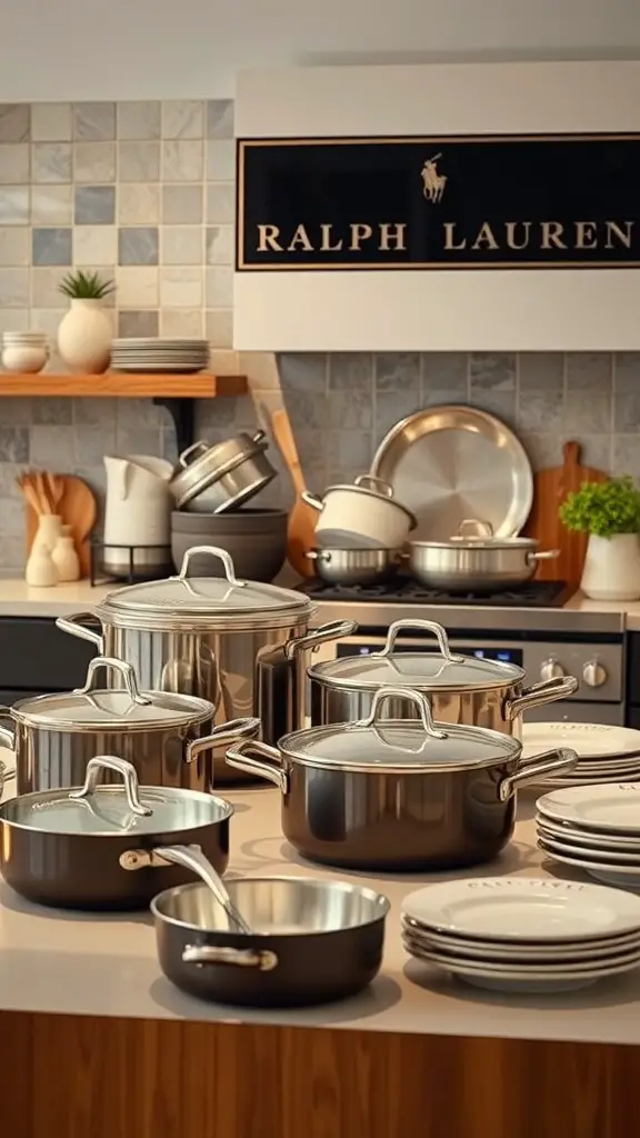 Stylish Ralph Lauren cookware displayed in a modern kitchen setting