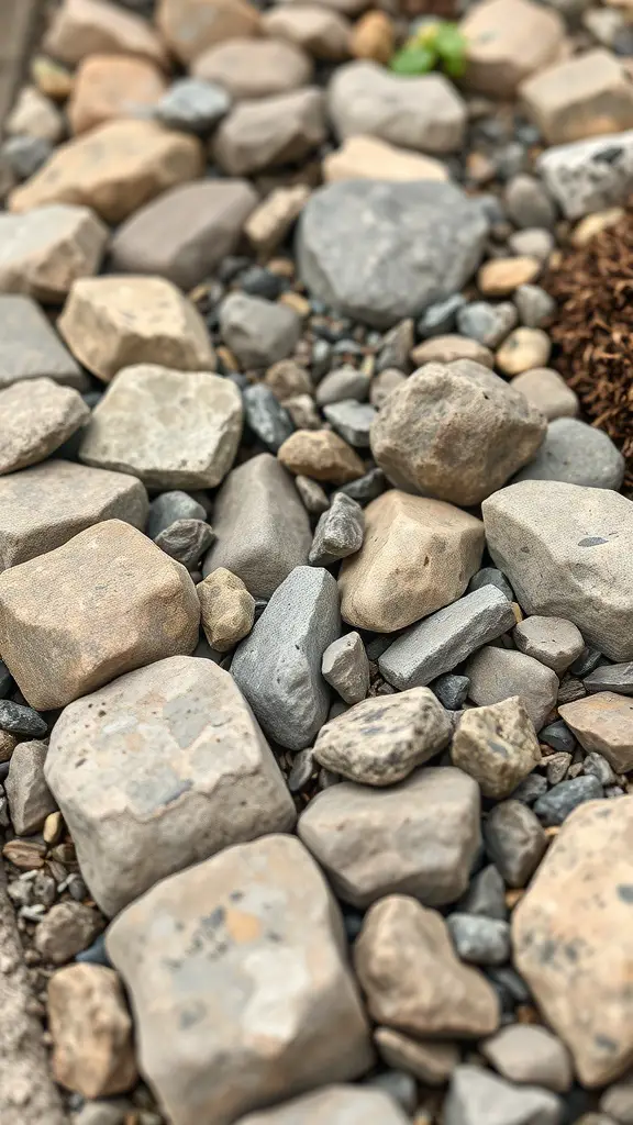 25+ Inspiring Rock Bed Landscaping Ideas for Your Garden 12 A close-up view of various sizes and colors of rocks in a rock bed.
