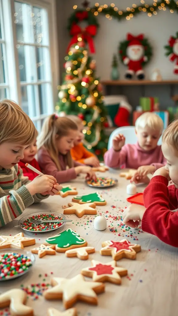 33+ Festive Christmas Party Ideas to Celebrate the Season 10 Children decorating Christmas cookies at a festive table