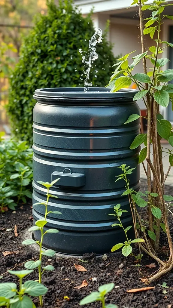 31+ Inspiring Bio Garden Ideas for a Sustainable Backyard 6 A rain barrel collecting water in a garden setting