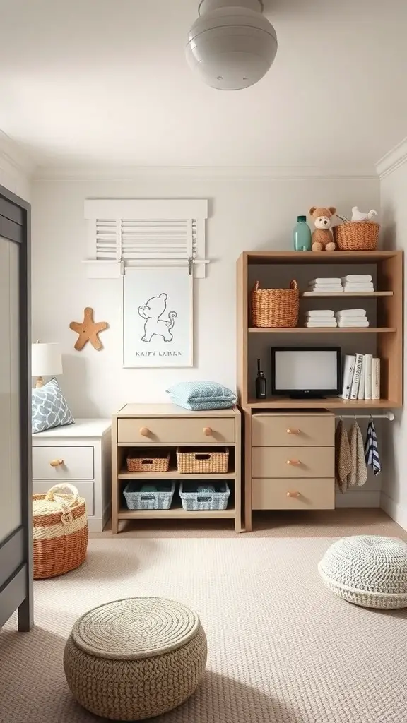 27+ Stunning Ralph Lauren Nursery Ideas for Your Little One 10 Stylish nursery with organized storage solutions, featuring baskets, drawers, and a cozy atmosphere.
