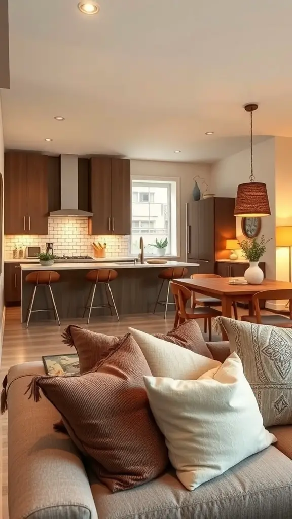 27+ Stunning Open Plan Kitchen Living Room Ideas to Transform Your Space 8 Open plan kitchen living room with cozy elements and modern design