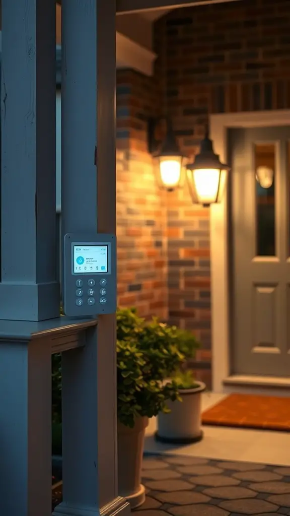 25+ Creative Front Porch Lighting Ideas to Brighten Your Home 18 Smart lighting control panel on a front porch with warm lights illuminating the area.