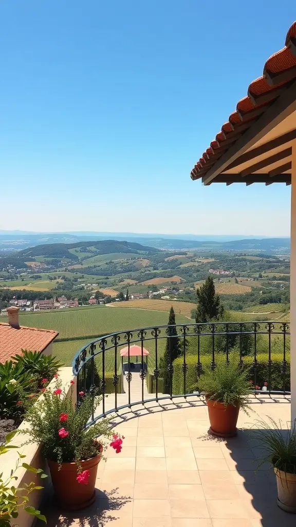 27+ Stunning Italian Terrace Ideas for Your Outdoor Escape 5 A scenic view from an Italian terrace overlooking rolling hills and vineyards.