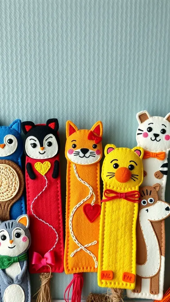 Colorful embroidered bookmarks featuring fun animal characters.