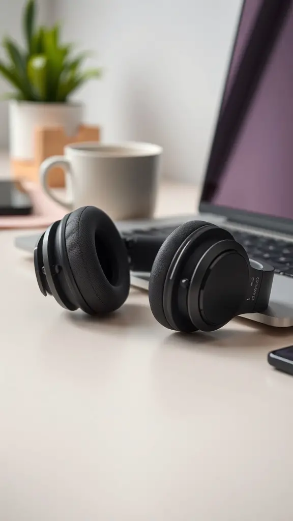 31 Thoughtful Birthday Gifts for Your Boyfriend: Unique Ideas He'll Love 2 A pair of stylish Bluetooth headphones on a desk next to a laptop and a coffee cup.