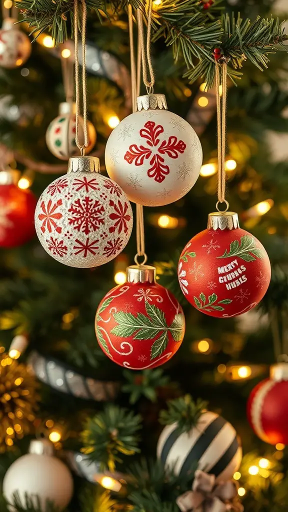 23 Affordable DIY Christmas Gifts for Everyone on Your List 3 Colorful hand-painted Christmas ornaments hanging on a tree