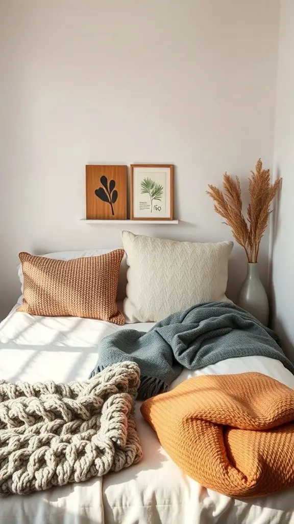 29+ Extra Small Bedroom Ideas to Maximize Space and Style 11 Cozy bed with textured pillows and throws in a small bedroom setting