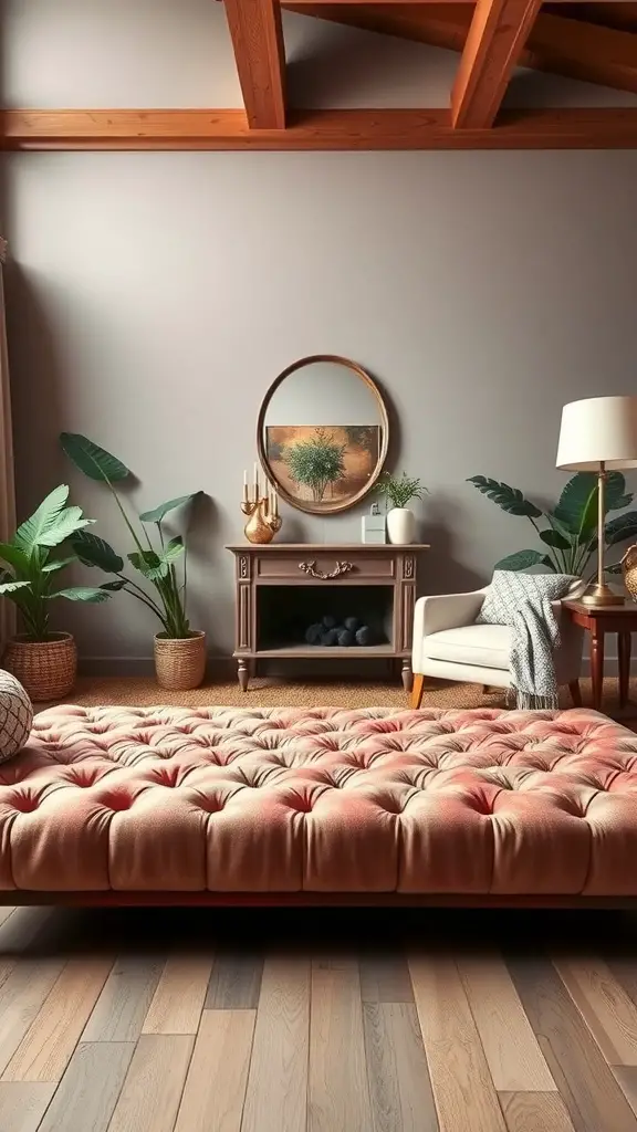 31+ Stunning Tufted Rug Designs You’ll Love 7 A cozy living room featuring a tufted rug, wooden flooring, and stylish decor.