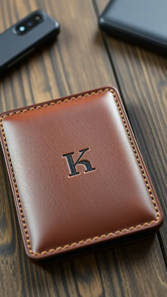 31 Thoughtful Birthday Gifts for Your Boyfriend: Unique Ideas He'll Love 9 Personalized leather wallet with an embossed initial on a wooden table