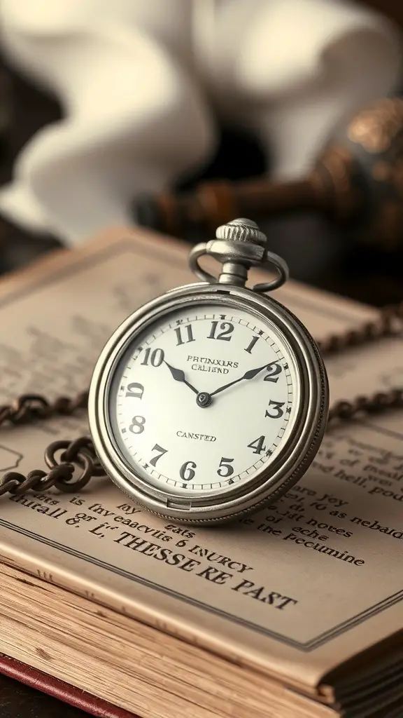23+ Unique 2 Year Anniversary Gifts for Him 2 An engraved pocket watch resting on an open book