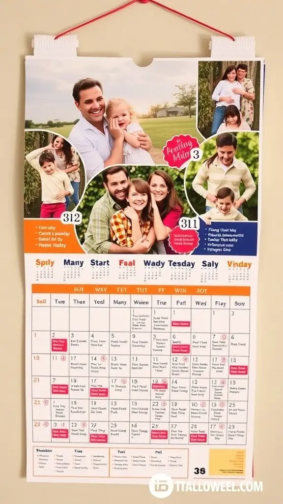Personalized family calendar with photos and important dates