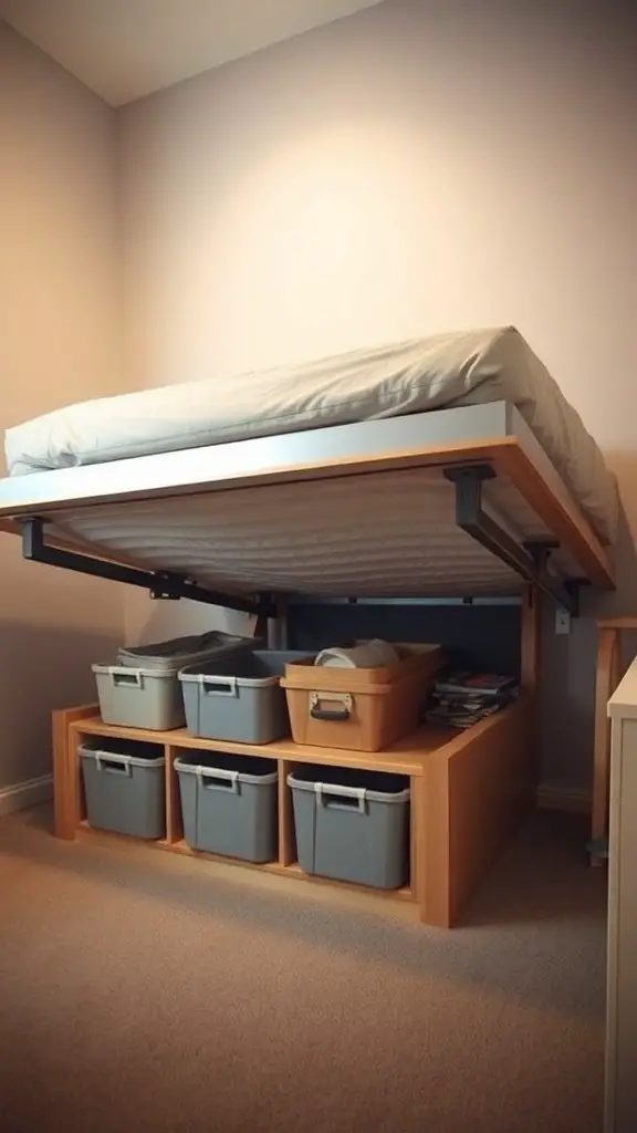 Under-bed storage solution with bins and boxes