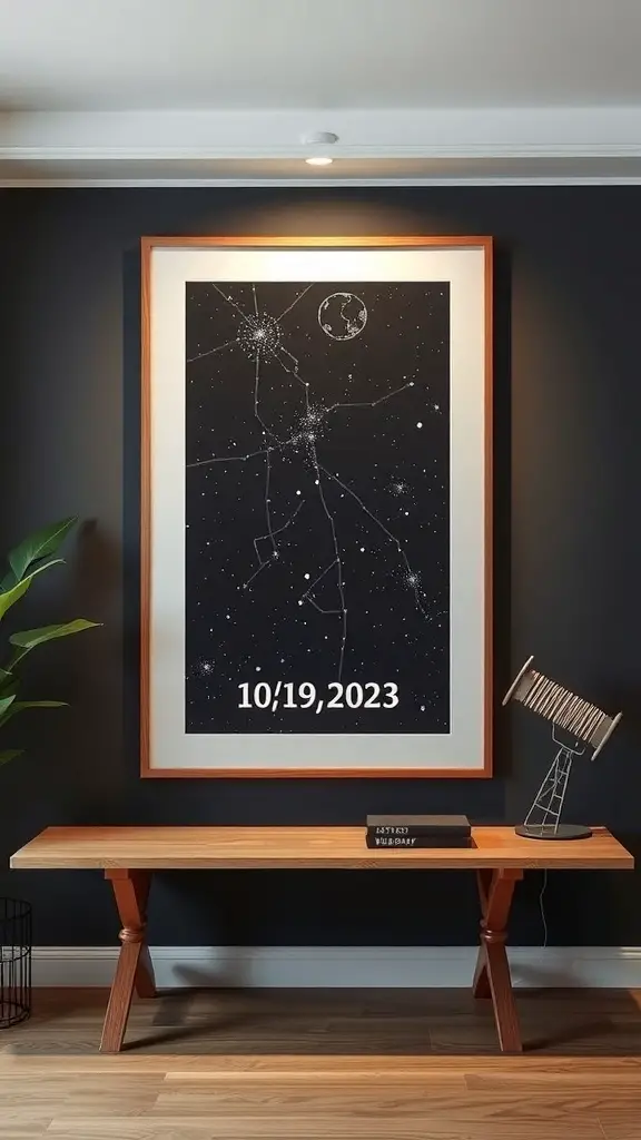 27+ Unique Wedding Gifts for Every Couple 9 A framed custom star map depicting the night sky with the date 10/19/2023