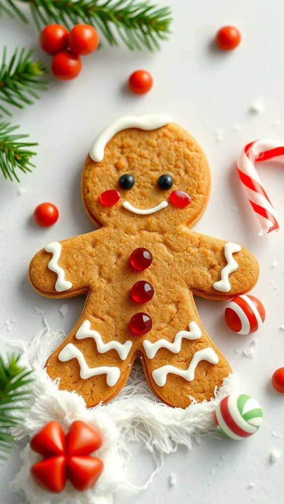 25+ Adorable Christmas Bookmarks You'll Love 2 A cute gingerbread man cookie decorated with icing and candies, surrounded by festive decorations.