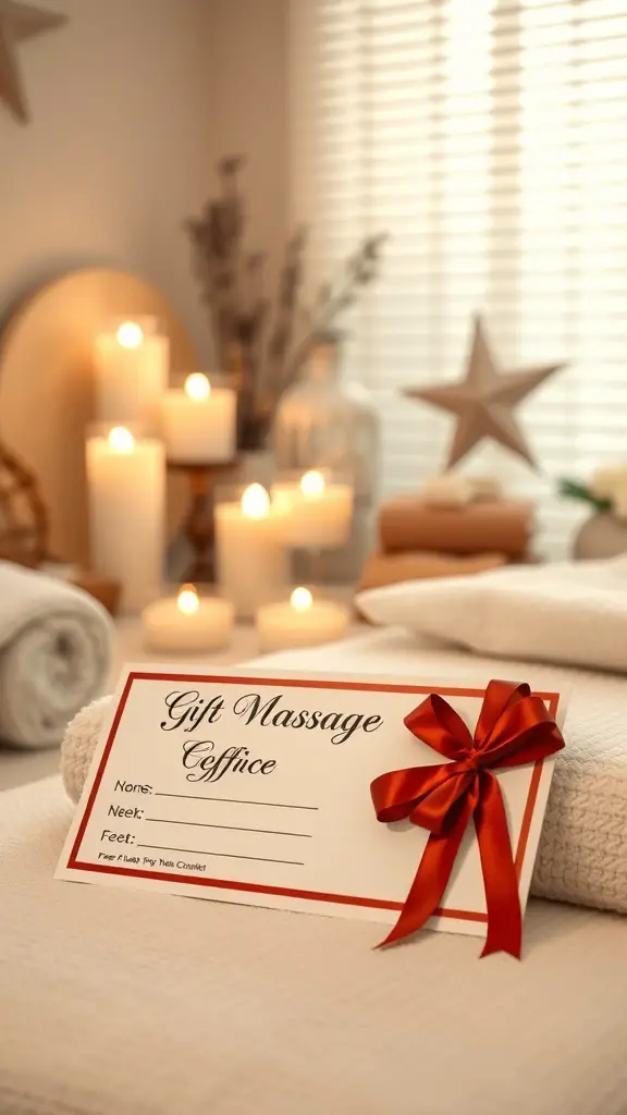 27 Thoughtful Engagement Gifts Your Friends Will Love 8 Gift certificate for a couples massage on a towel with candles in the background