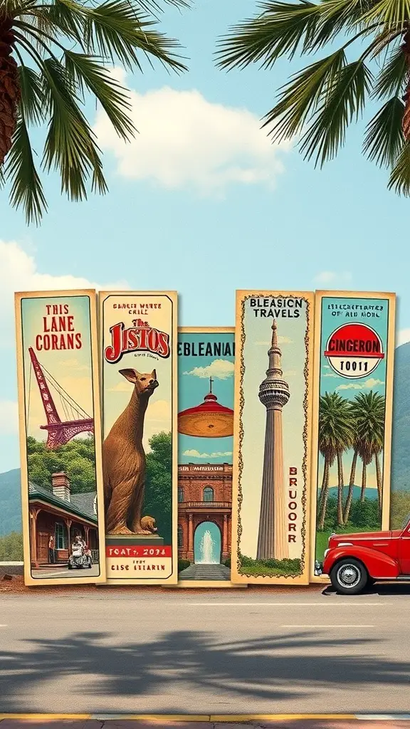 31+ Creative Bookmark Design Ideas You’ll Love 5 A collection of vintage postcard style bookmarks featuring various landmarks and whimsical designs.