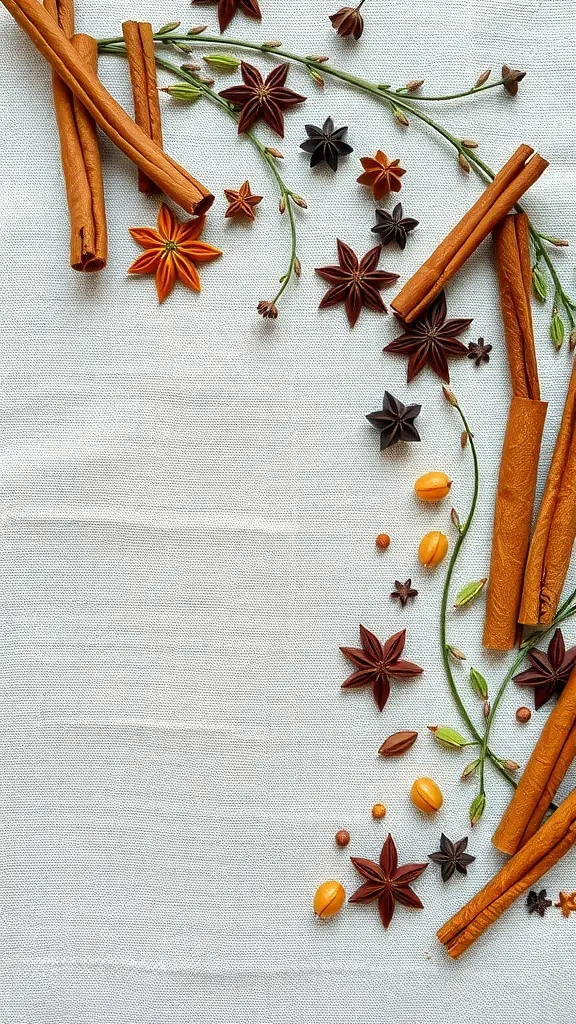 33+ Stunning Fall Embroidery Ideas to Try This Season 12 An arrangement of cinnamon sticks and star anise on a light fabric background.