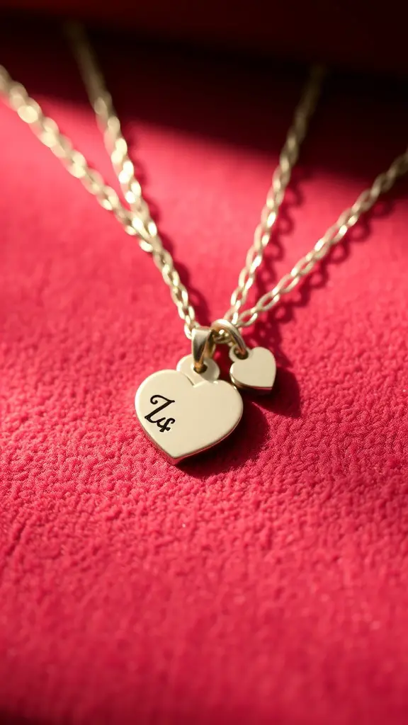 25+ Thoughtful Anniversary Gifts for Her 4 A close-up of a silver necklace with heart-shaped charms on a red background.
